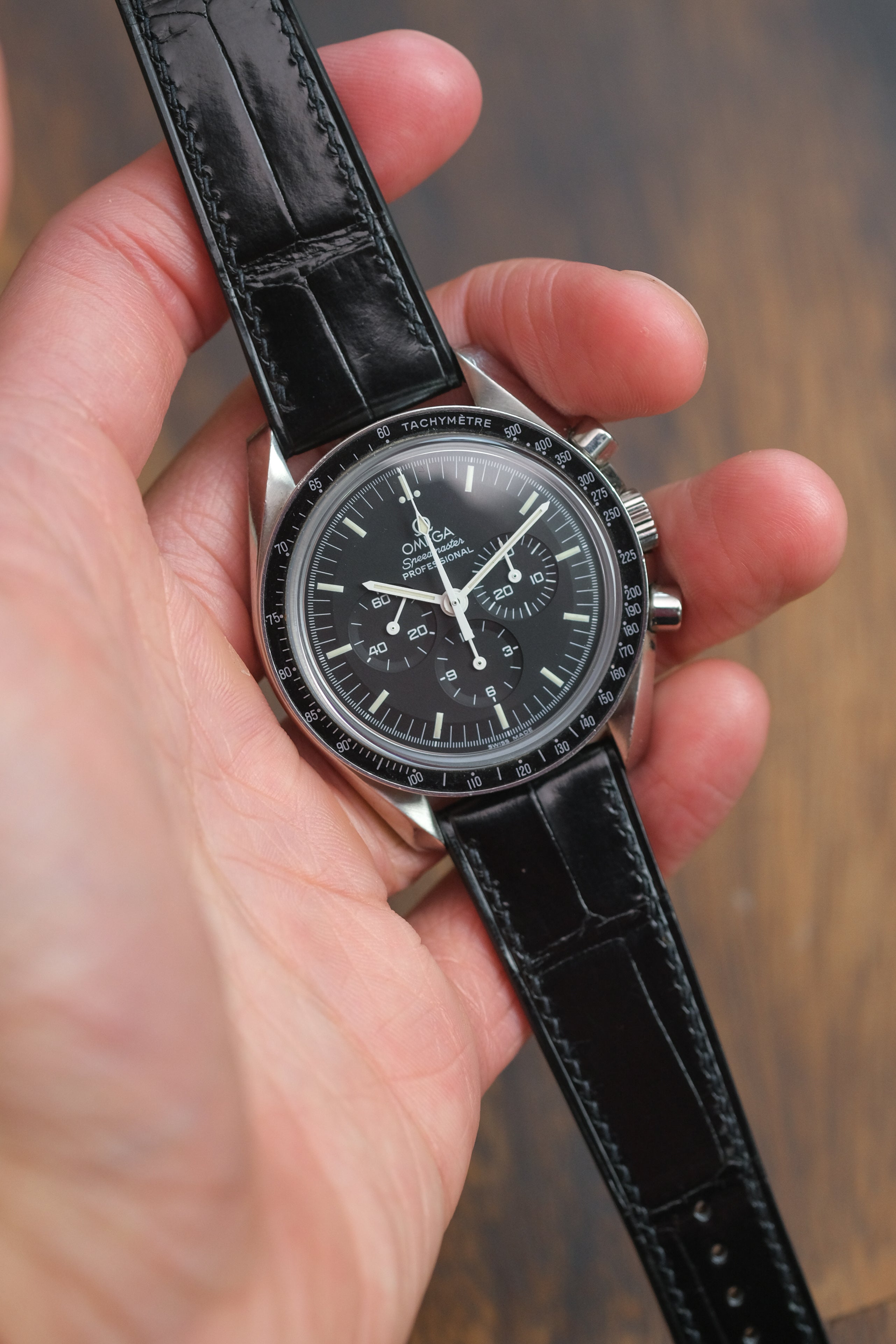 Black Glazed Alligator Leather Strap