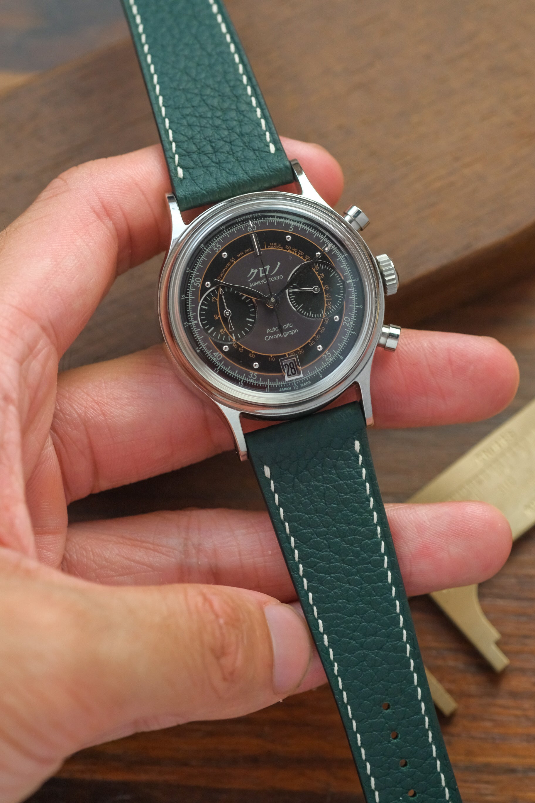 Dark Green Shrunken Calf Leather Strap