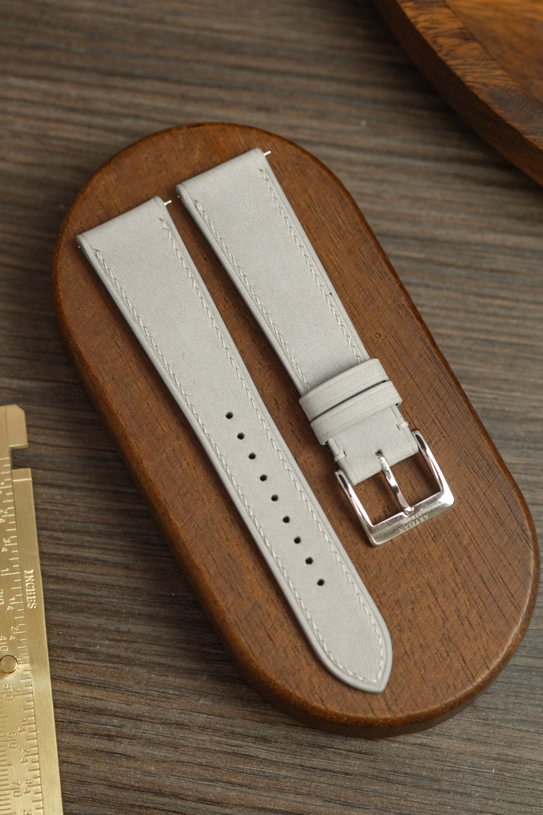 [NEW] Light Grey Nubuck Leather Strap