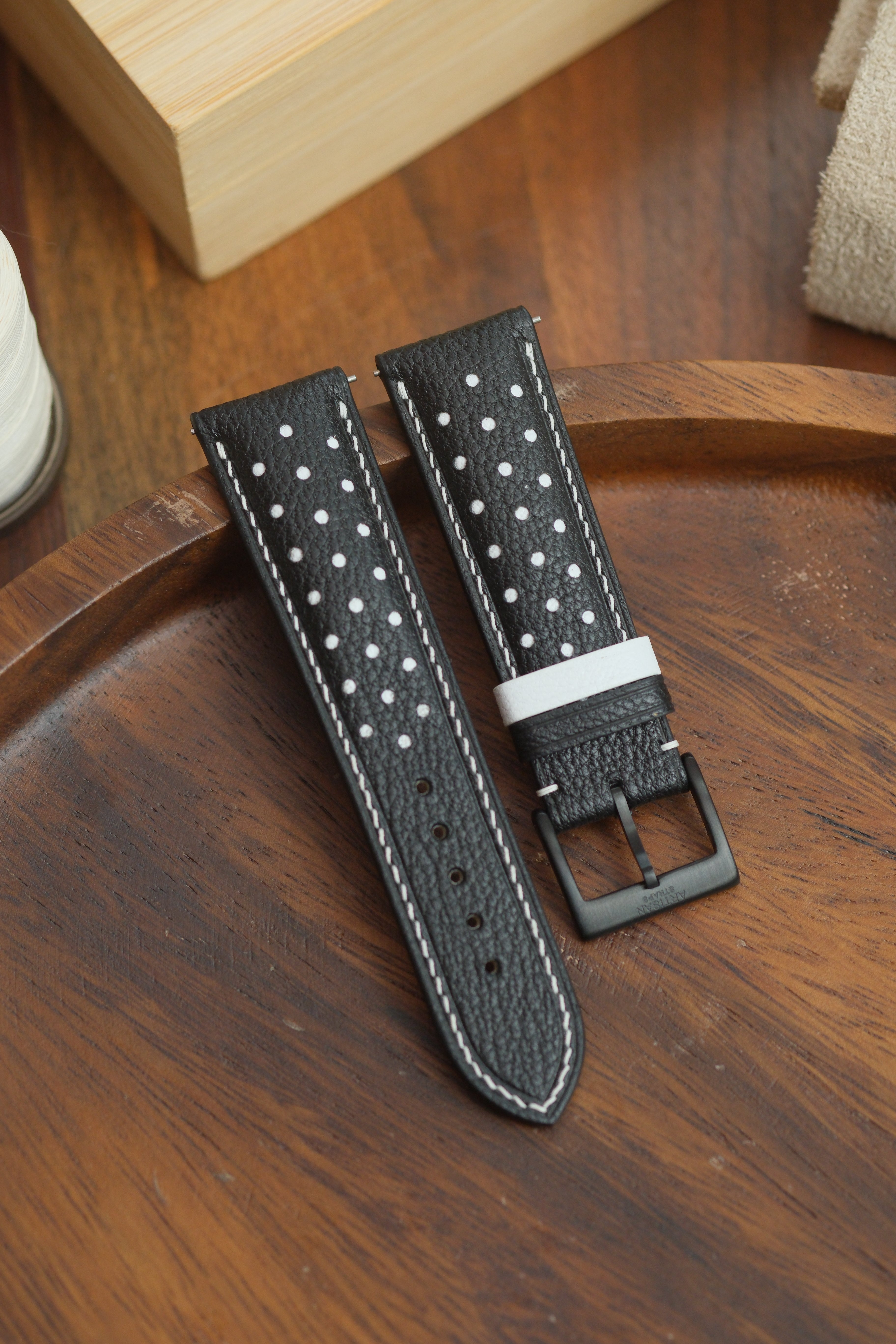 Black & White "Polka Dots" Chèvre Leather Strap