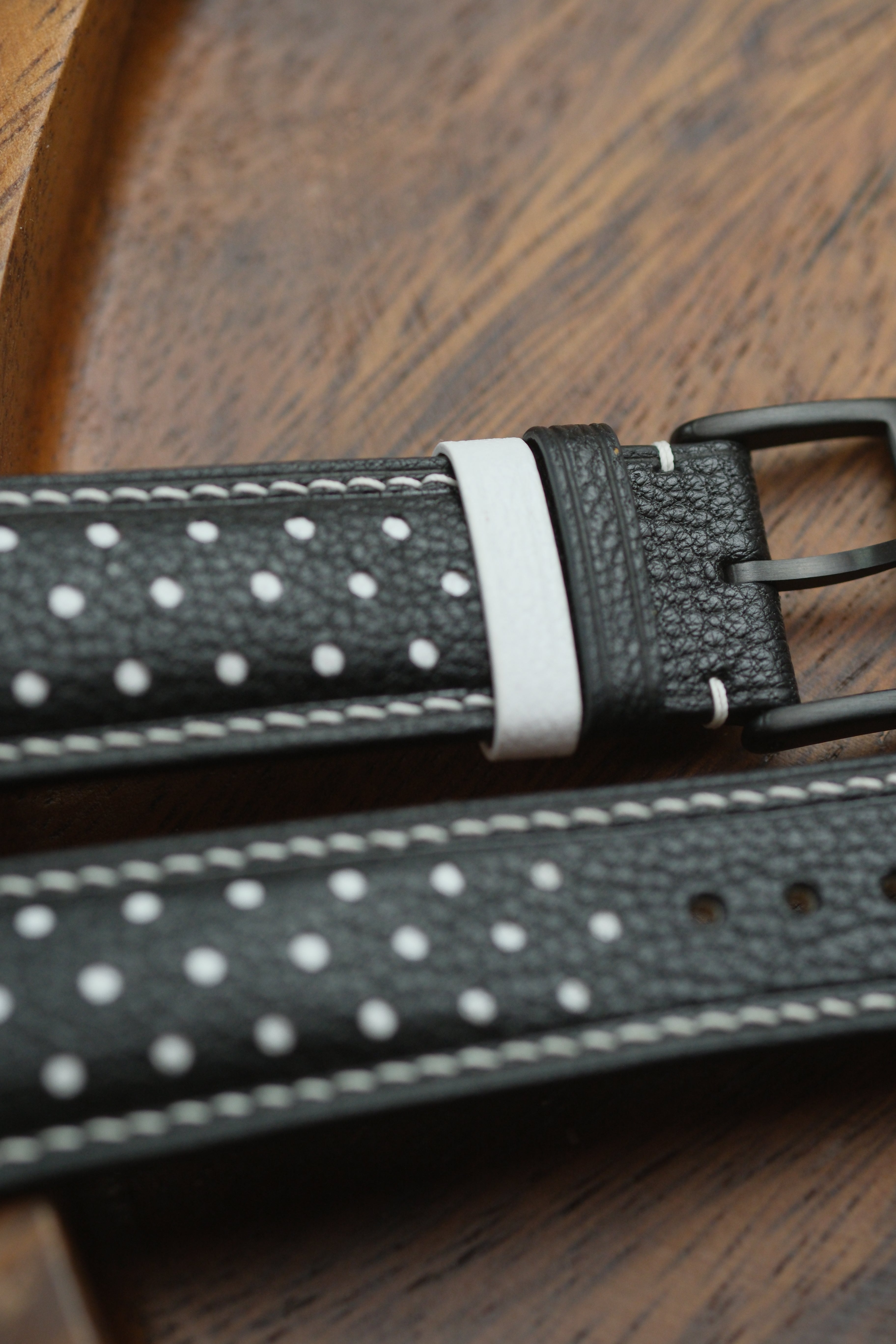 Black & White "Polka Dots" Chèvre Leather Strap