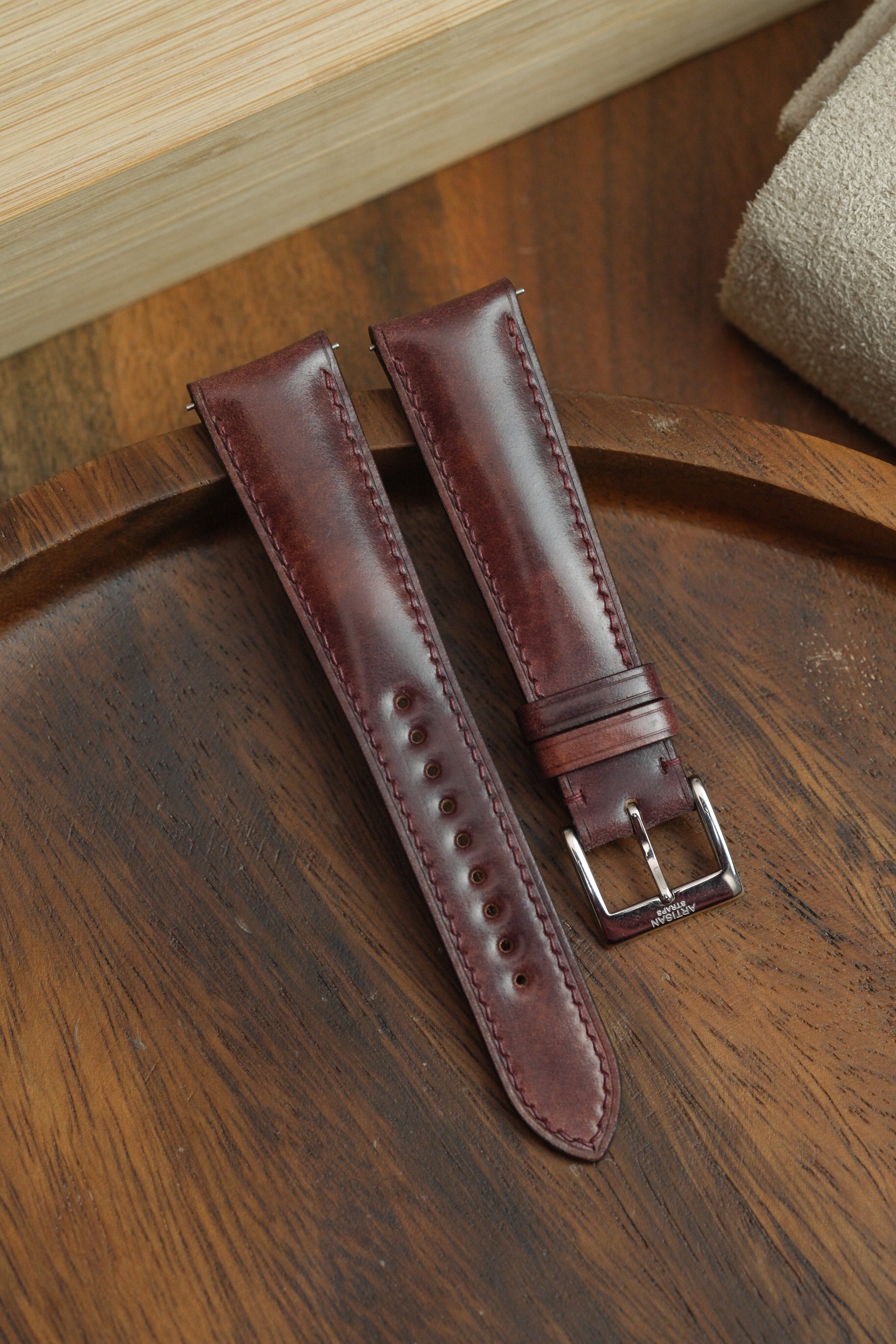 Burgundy Museum Shell Cordovan (Padded) Leather Strap