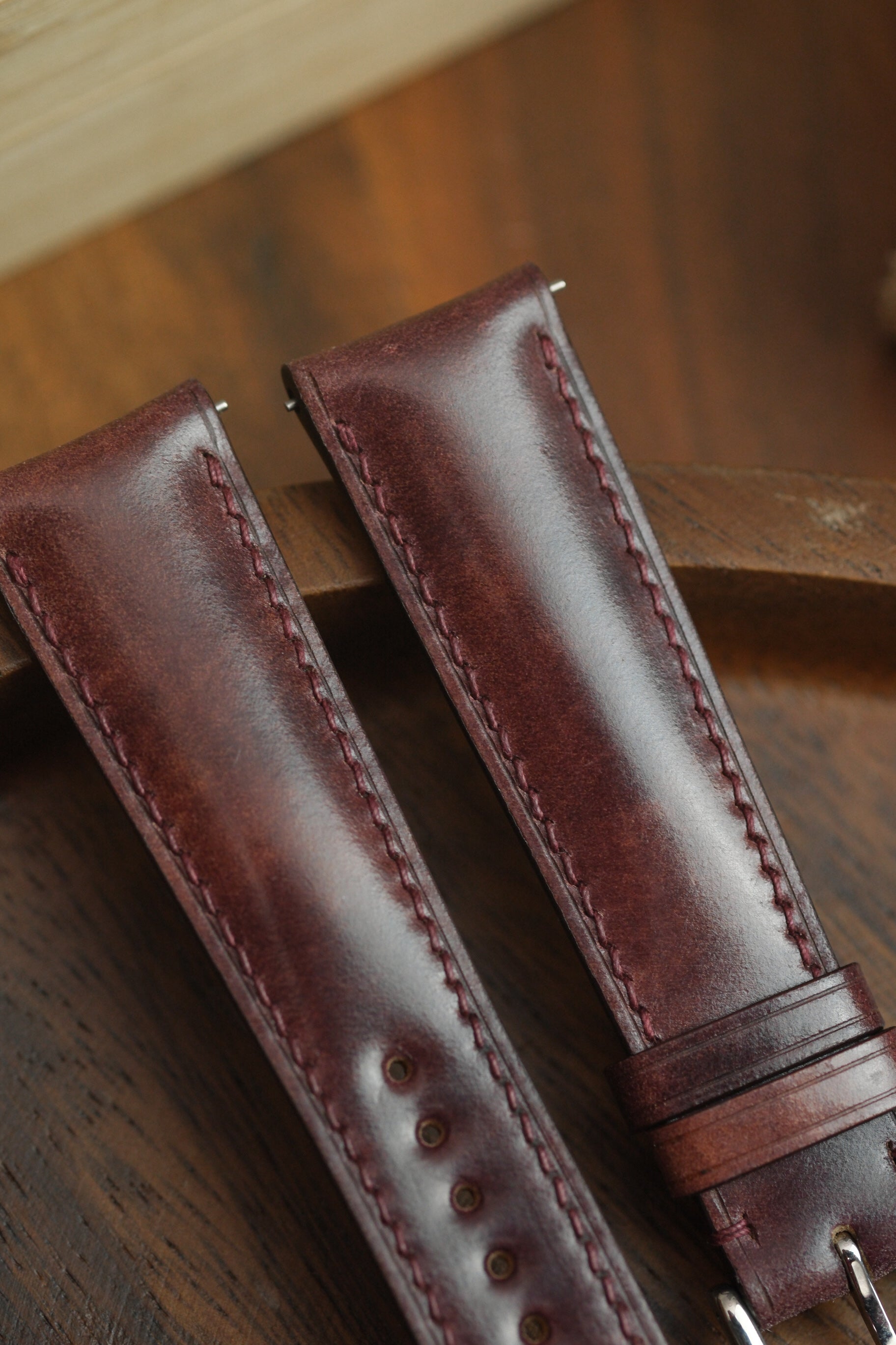 Burgundy Museum Shell Cordovan (Padded) Leather Strap