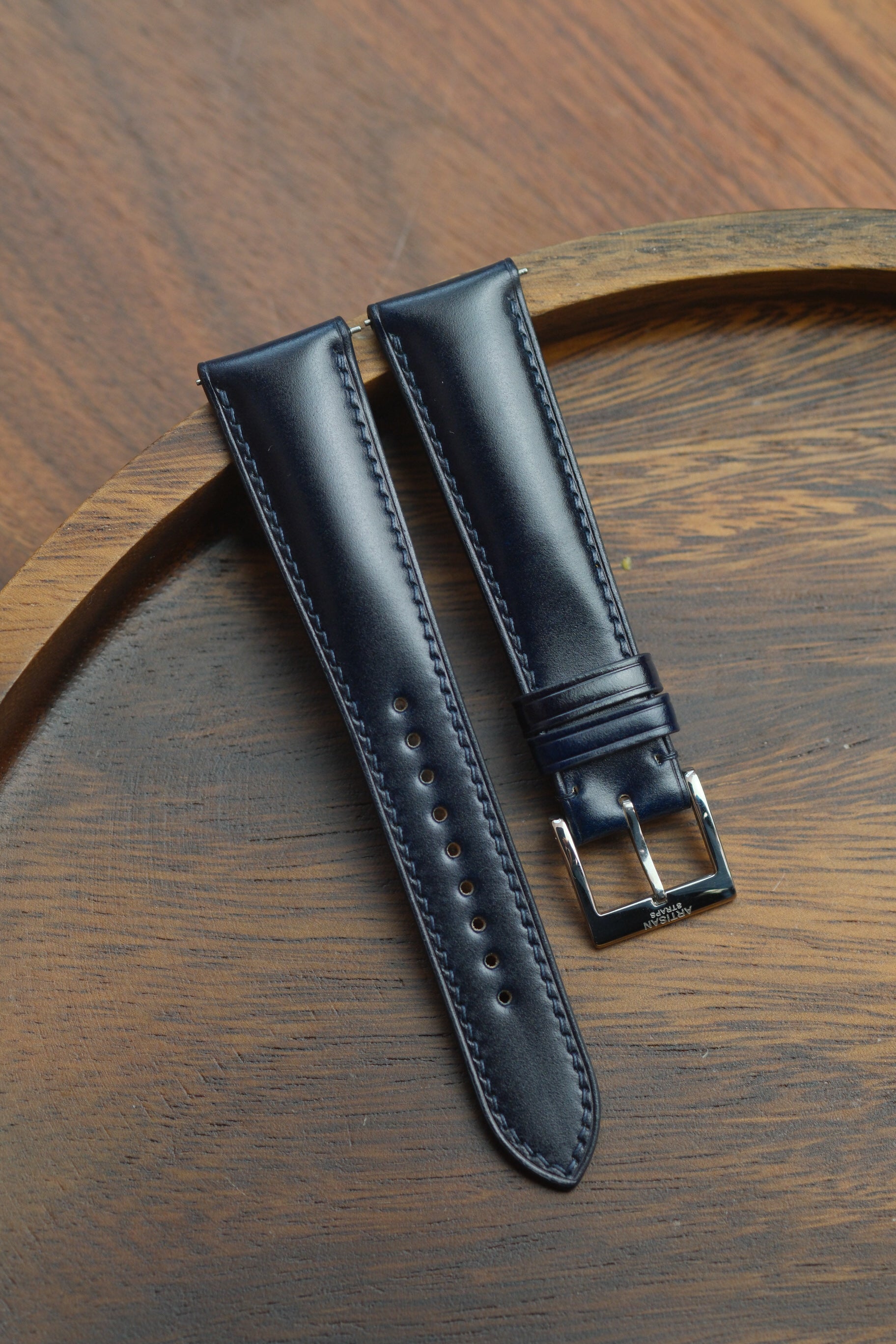 [NEW] Dark Navy Shell Cordovan (Padded) Leather Strap