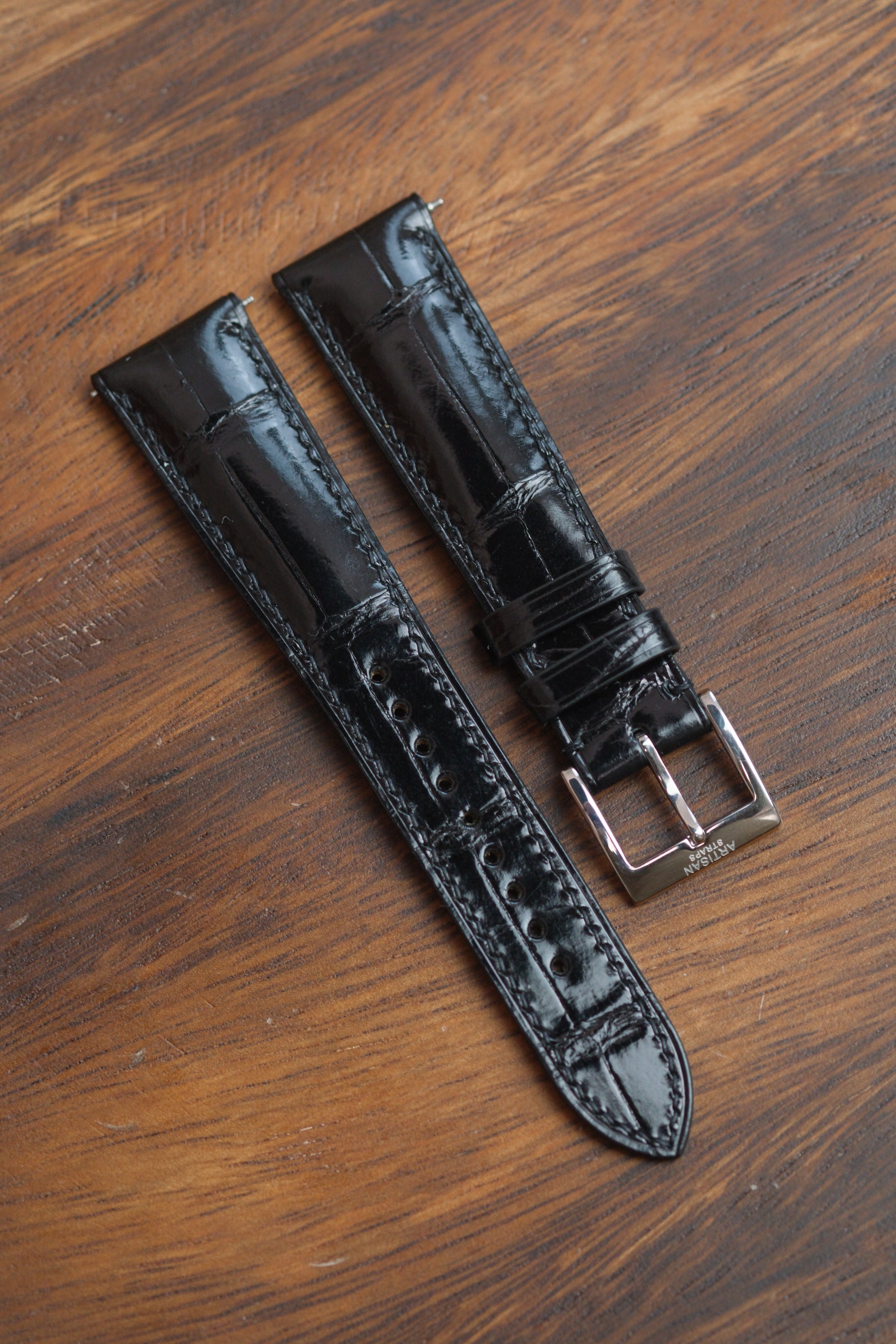 Black Glazed Alligator (Padded) Leather Strap