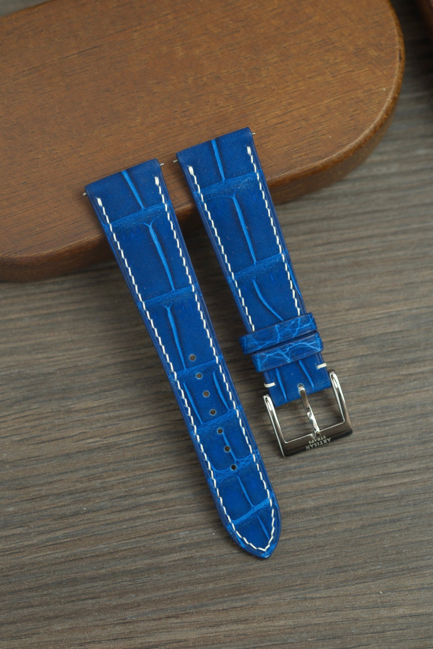 Cobalt Blue Nubuck Alligator (Padded) Leather Strap