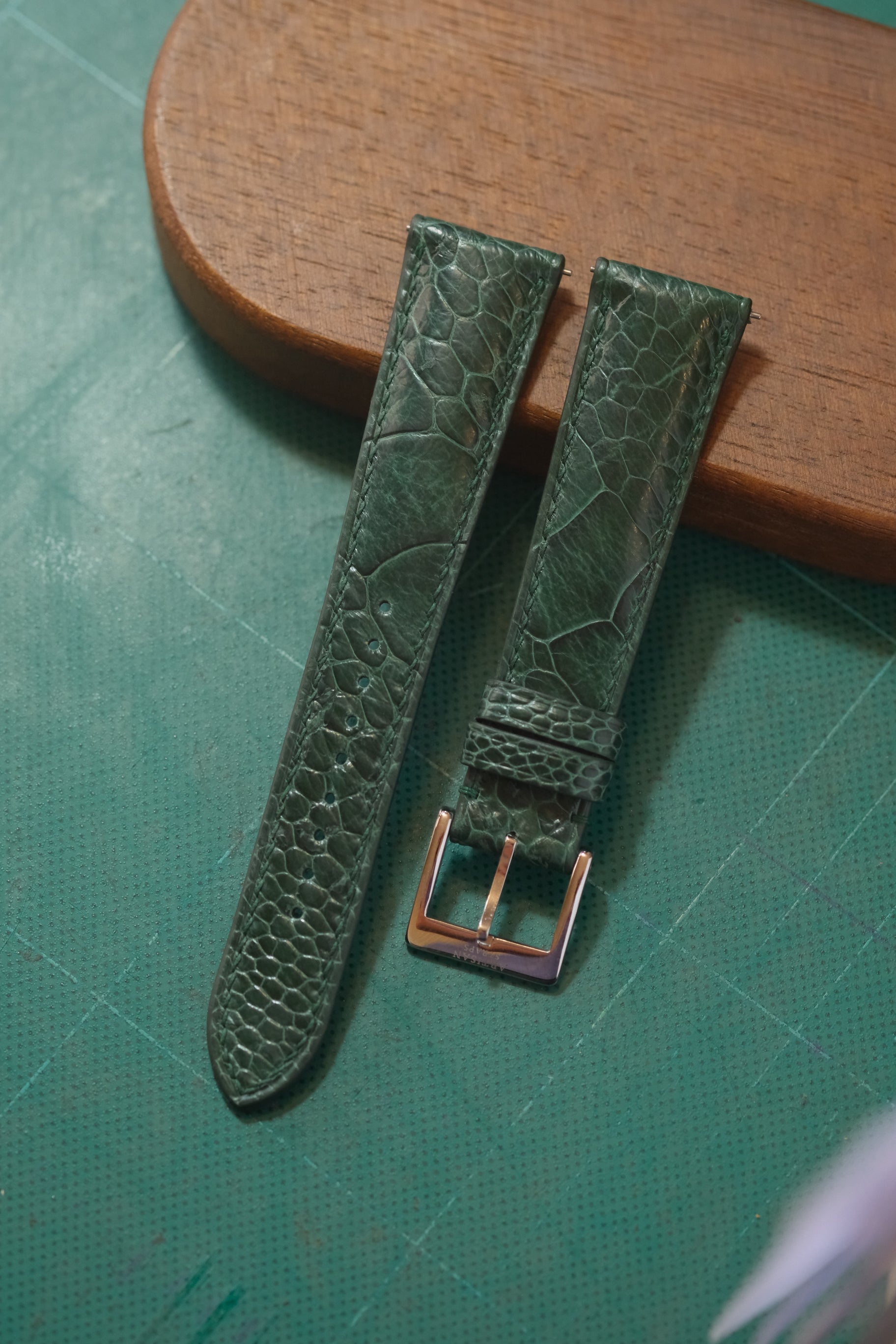 Dark Green Ostrich Leg Leather Strap - 20mm/16mm, 115mm/75mm