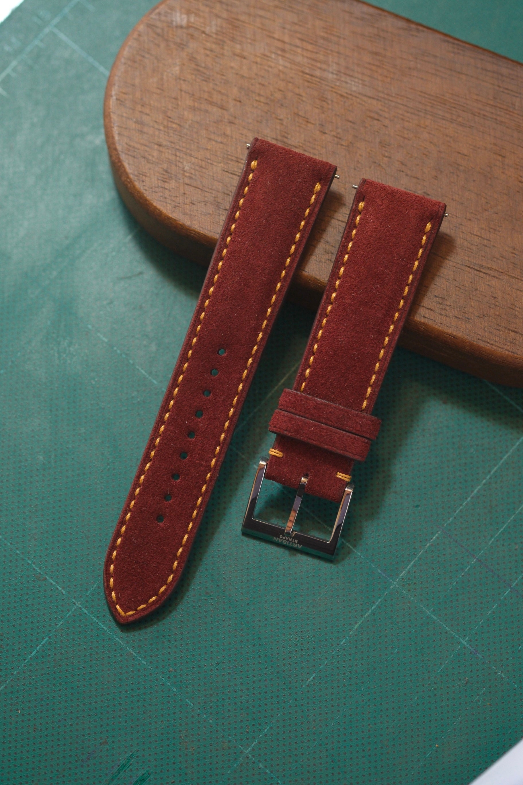 Burgundy Suede Leather Strap - 20mm/16mm, 110mm/70mm