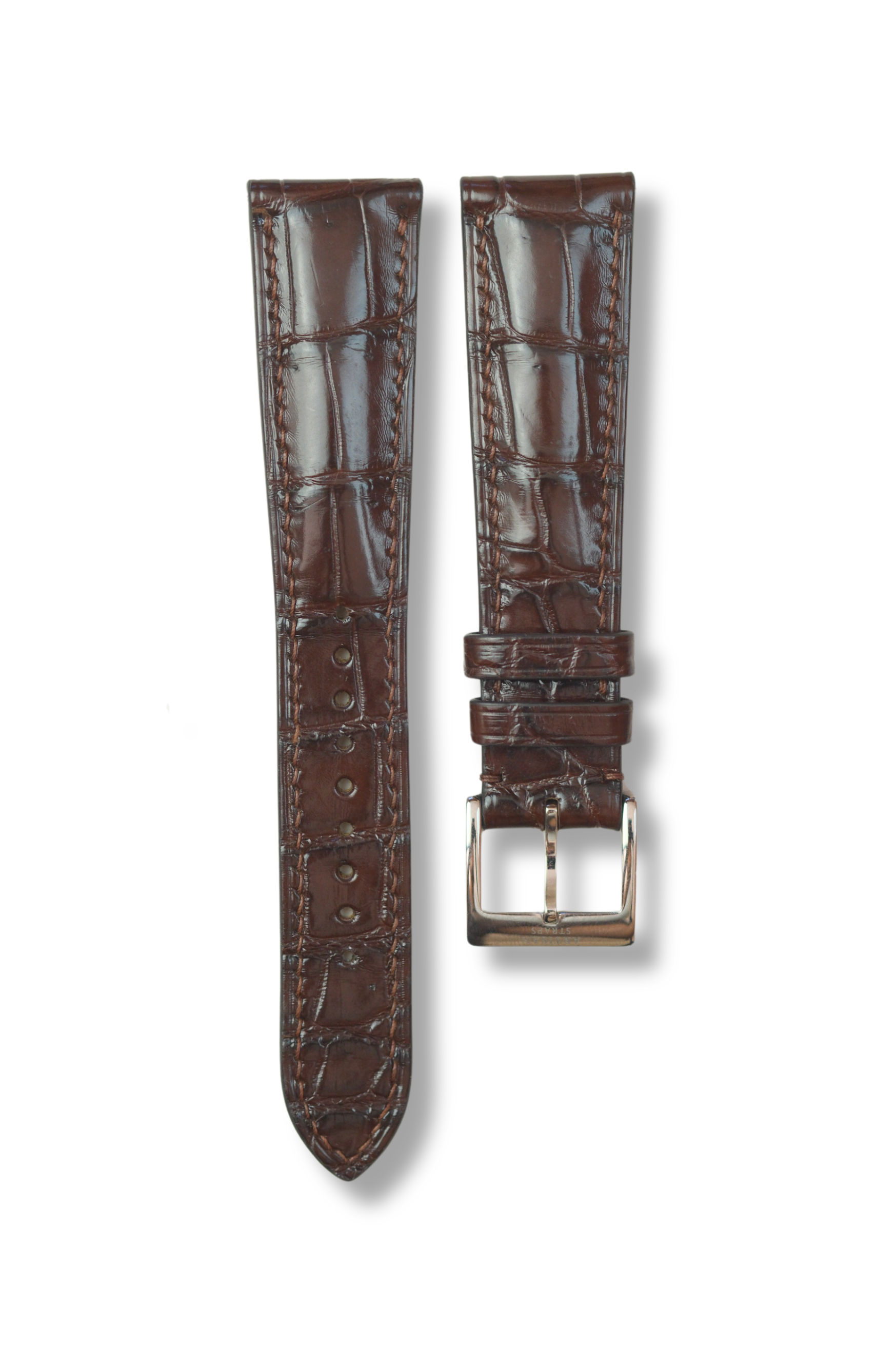 Chestnut Brown Shiny millenium Crocodile (Padded) Leather Strap