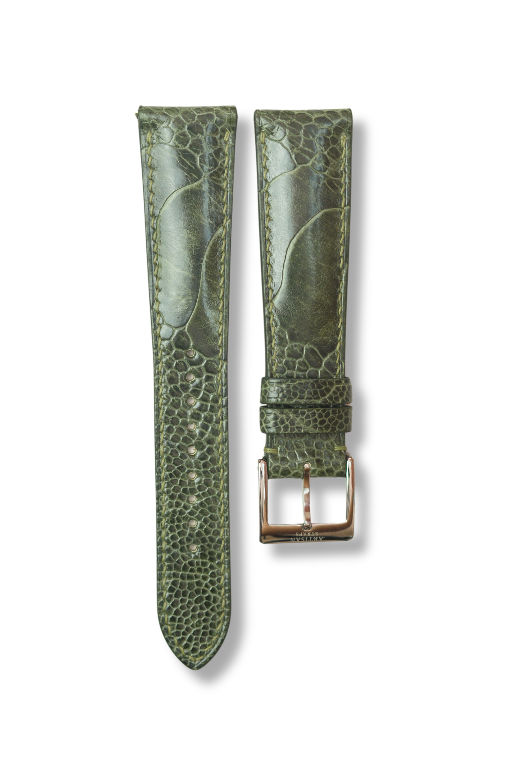 Olive Green Ostrich Leg Leather Strap