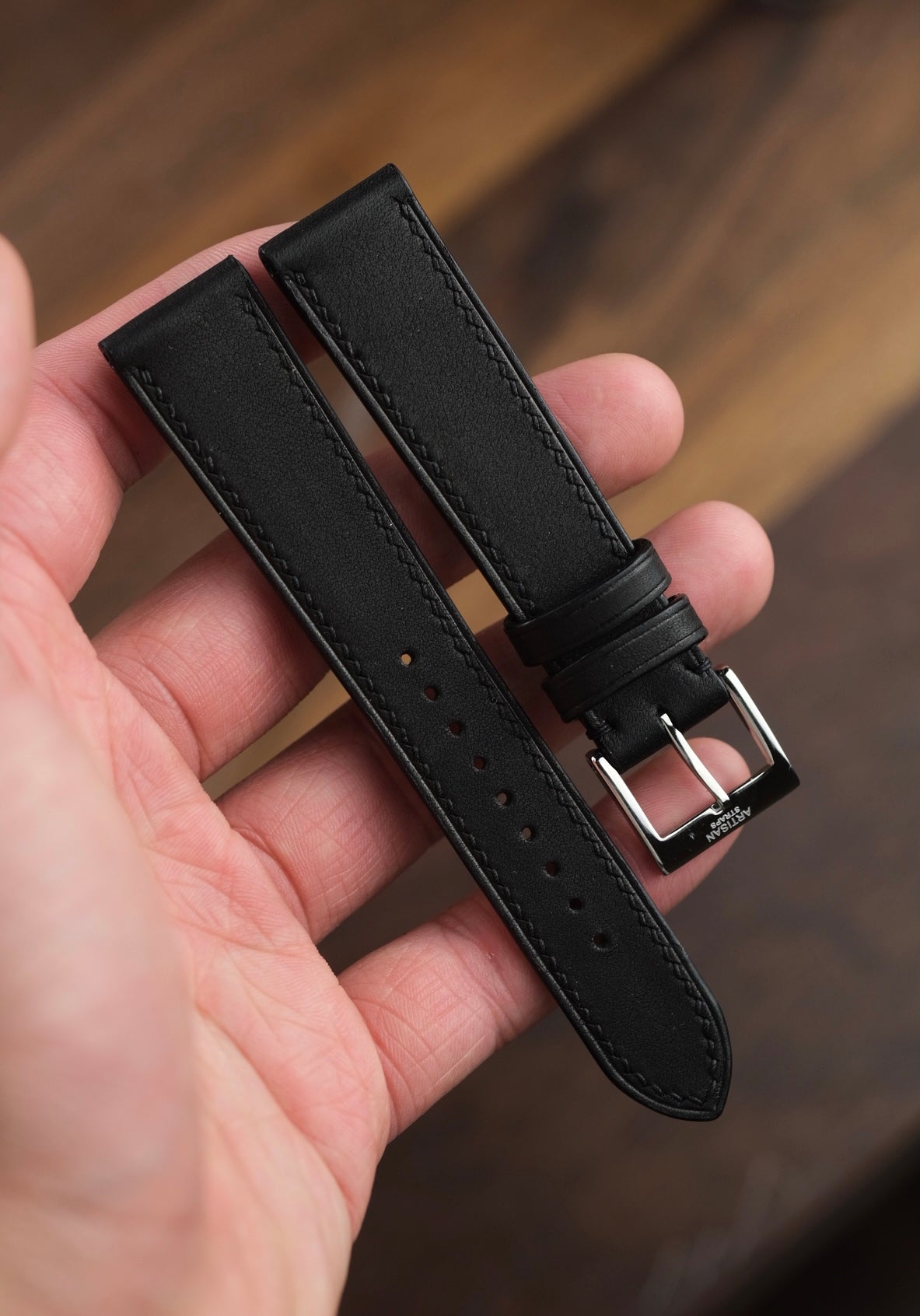 Black Barenia Calf (Padded) Leather Strap - Artisan Straps